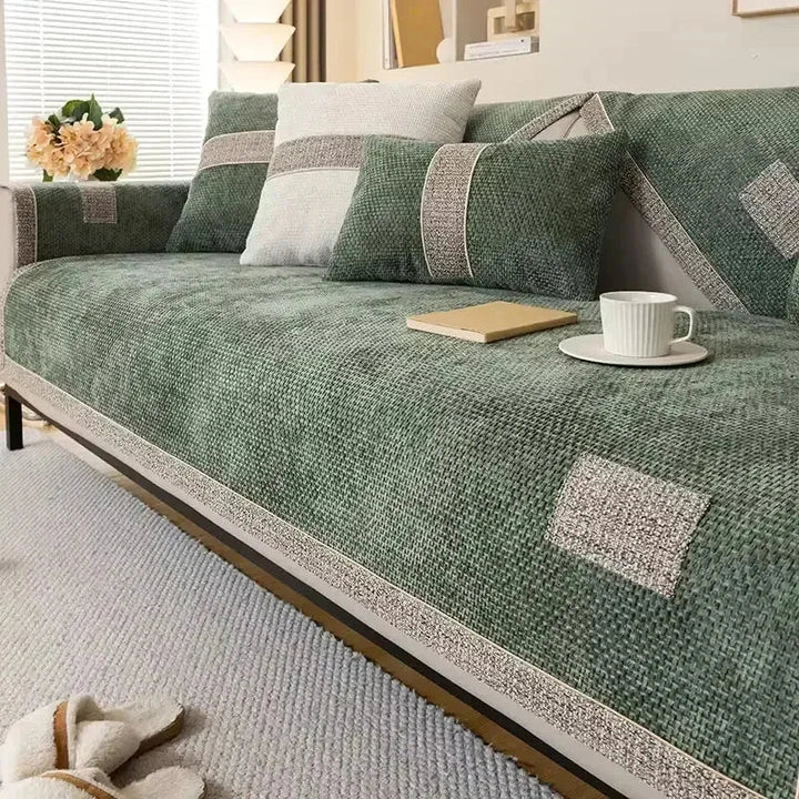 Capa para Sofá Protetora Moderna em Chenille Antiderrapante Verde