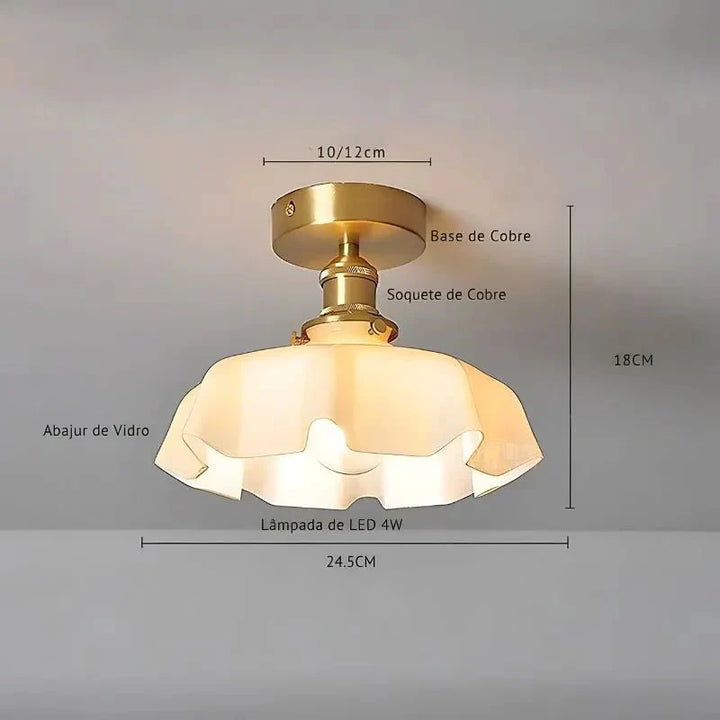Luminária de Teto Sobrepor com Design Retrô e Cúpula de Vidro